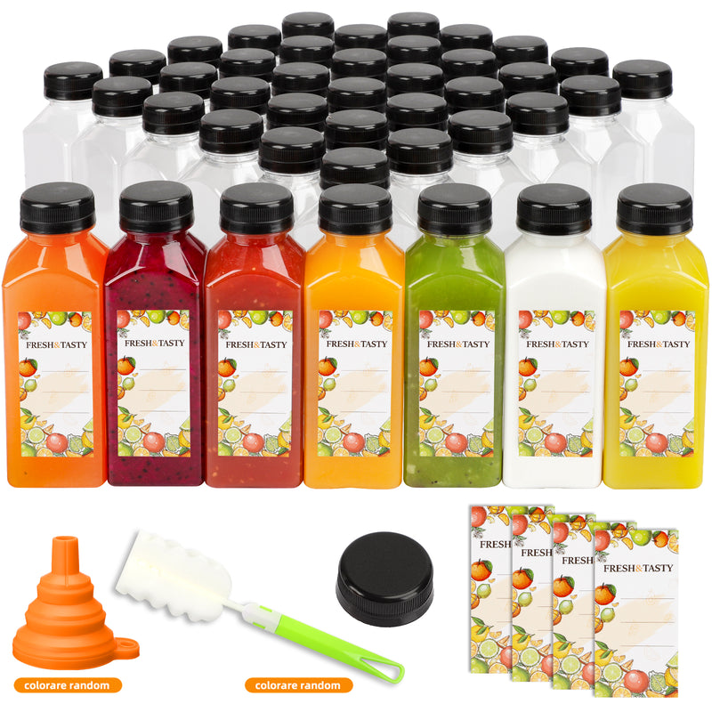 8oz/12oz/16oz Clear PET Plastic Juice Bottles with Caps (Square)
