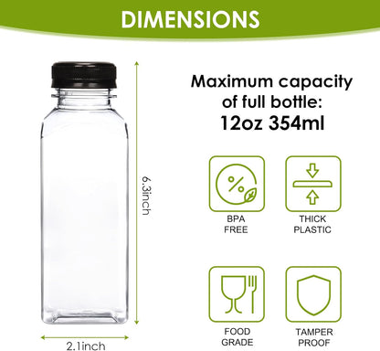 8oz/12oz/16oz Clear PET Plastic Juice Bottles with Caps (Square)