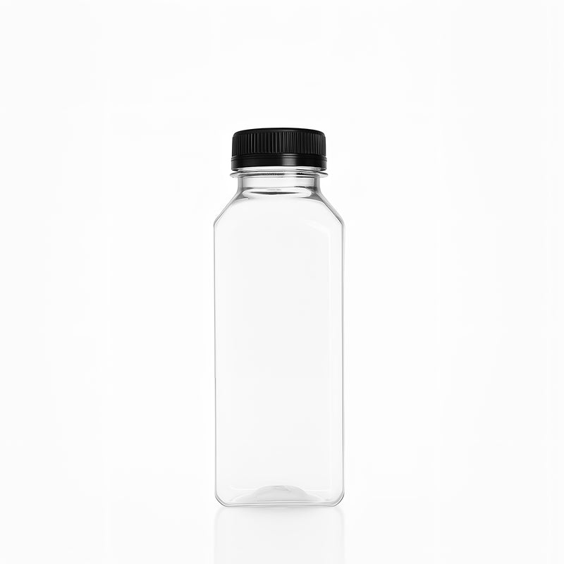 8oz/12oz/16oz Clear PET Plastic Juice Bottles with Caps (Square)