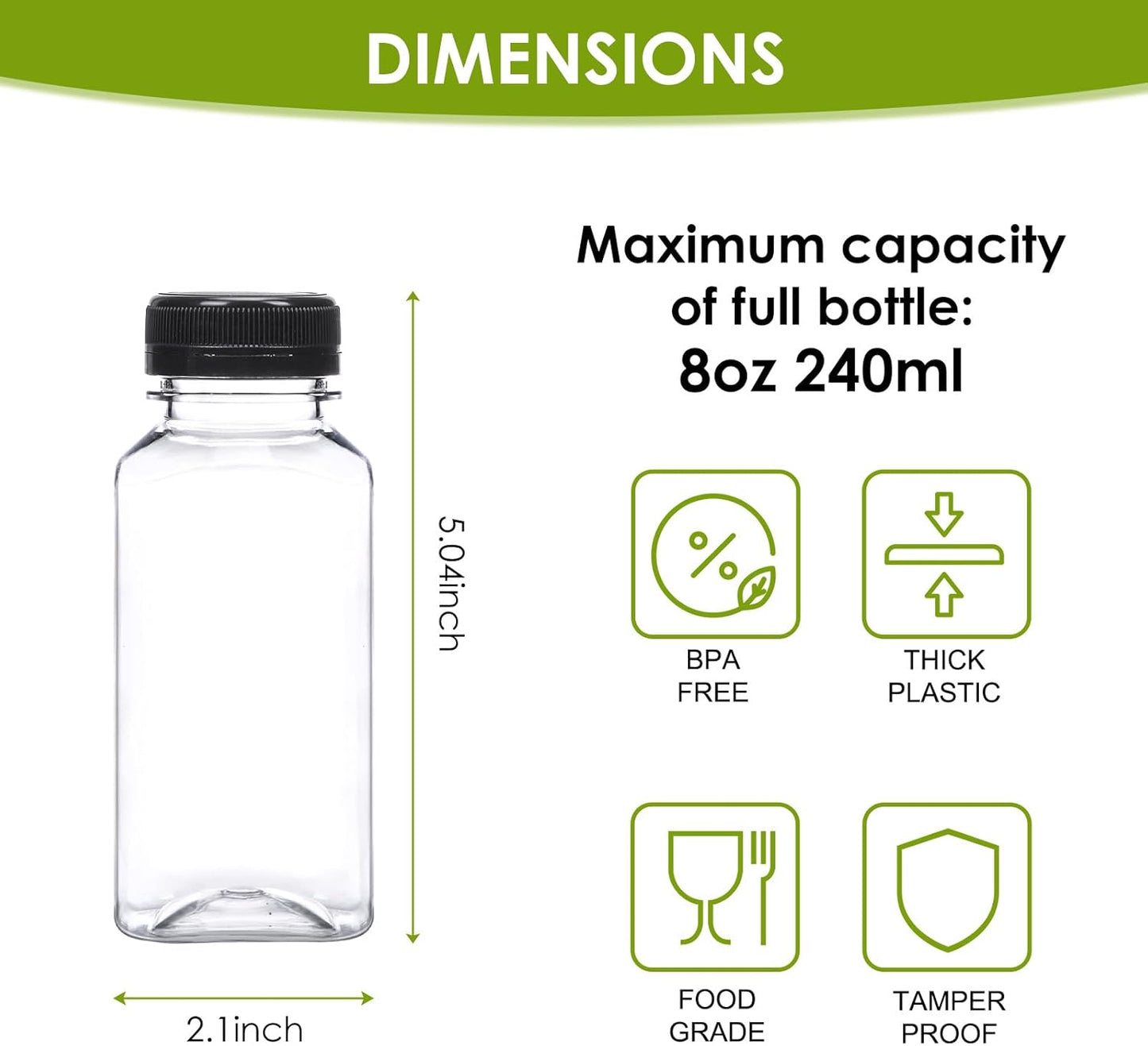 8oz/12oz/16oz Clear PET Plastic Juice Bottles with Caps (Square)