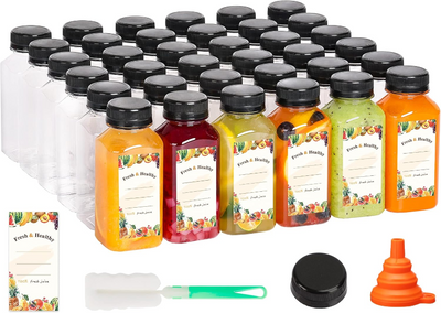 12pcs 8oz Plastic Juice Bottles with Caps,