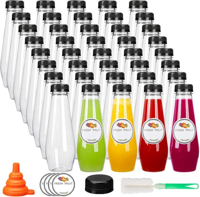 40pcs 12oz Juice Bottles, Empty Plastic Juicing Bottles with Caps